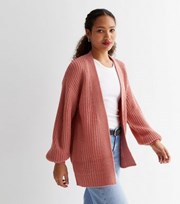New Look Mid Pink Knit Balloon Sleeve Cardigan